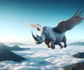 A huge flying rhino with bird wings as ai