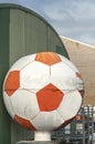 Huge football of plastic place outdoor Royalty Free Stock Photo