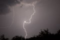 Huge fork lightnings and thunder during heavy summer storm. Royalty Free Stock Photo