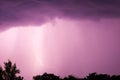 Huge fork lightnings and thunder during heavy summer storm. Royalty Free Stock Photo