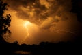 Huge fork lightnings and thunder during heavy summer storm. Royalty Free Stock Photo