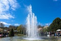 Huge fountain in the park. Flower festival in Keukenhof