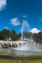 Huge fountain in the park. Flower festival in Keukenhof