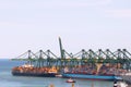 Huge gantry cranes and cargo container ships