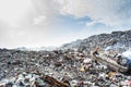 Huge garbage dump view full of litter,plastic bottles,rubbish and other trash at the Thilafushi tropical island Royalty Free Stock Photo