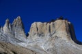 The huge granite peaks alongside the route of the W walk in Torres del Paine National Park Royalty Free Stock Photo