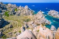 Huge Granite Rocks formations in Capo Testa in north Sardinia, Italy Royalty Free Stock Photo