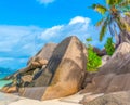 Huge granite rocks and palm trees in Anse Source d\'Argent