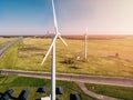 Huge green fields along highway and solar wind power station Royalty Free Stock Photo