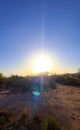 Huge Halo Sunset Sunburst Sun Flares Sunbeam Rays Blue Sky Scene Nature Photography