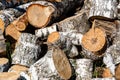 Huge heap of brown firewood made from trees