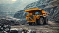 Huge heavy mining dump truck, open pit coal mining, panorama pit coal mining