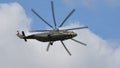 Huge heavy transport helicopter in flight, Copy space for news title