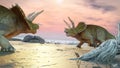 Triceratops horridus dinosaur at the ocean Royalty Free Stock Photo