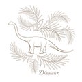 Huge herbivorous dinosaur surrounded with palm branches sketch Royalty Free Stock Photo