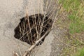Huge hole in asphalt road Royalty Free Stock Photo