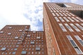 Up view of a gigantic brick hotel building