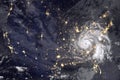 Huge hurricane over America, night photography. Royalty Free Stock Photo