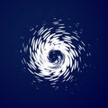 Huge hurricane, tornado, typhoon, white swirl clouds, twister on blue sea background top view. Danger cyclone vector Royalty Free Stock Photo