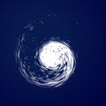 Huge hurricane, tornado, typhoon, white swirl clouds, twister on blue sea background top view. Danger cyclone vector Royalty Free Stock Photo