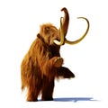 Woolly mammoth standing on two legs, prehistoric mammal isolated with shadow on white background 3d rendering
