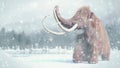 Woolly mammoth, prehistoric mammal in snowy ice age landscape