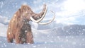 Woolly mammoth, prehistoric mammal in snowy ice age landscape 3d illustration
