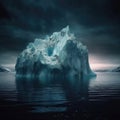 huge iceberg floating in the ocean, dark clouds in the sky, uplight scene, generative ai Royalty Free Stock Photo