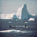 Huge iceberg in the northern ocean, antarctica, whales,