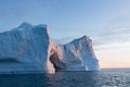 Huge icebergs of different forms in the Disko Bay, West Greenland. Their source is by the Jakobshavn glacier. Greenland Royalty Free Stock Photo