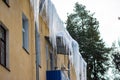 Huge icicles hanging over the balcony of a residential building