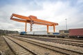 Huge industrial overhead crane and railway Royalty Free Stock Photo