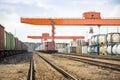 Huge industrial overhead crane and railway Royalty Free Stock Photo
