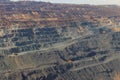 Huge iron ore quarry with working dump trucks and excavators Royalty Free Stock Photo