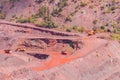 Huge iron ore quarry with working dump trucks and excavators in Kryvyi Rih, Ukraine Royalty Free Stock Photo