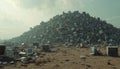 Huge landfill with old tvs and computer monitors illustrates e-waste problem. Toxic electronic rubbish dump accumulating, global Royalty Free Stock Photo