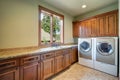 Huge laundry room with white washer and dryer Royalty Free Stock Photo