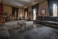 Huge living room in an abandoned house. Royalty Free Stock Photo
