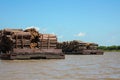 Transportation of timber along the river Royalty Free Stock Photo