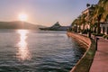 A huge luxury yacht on the embankment of Tivat, Montenegro, the Balkans, the Bay of Kotor, the Adriatic Sea. Houses, mountains, pa