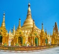 Panorama with golden stupas of Shwedagon Zedi Daw, Yangon, Myanmar