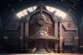 A huge medieval victorian steampunk concert hall in a steampunk world