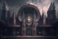 A huge medieval victorian steampunk concert hall in a steampunk world