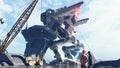 A huge military robot on a futuristic military training ground. An apocalyptic view of the technology of the future. 3D