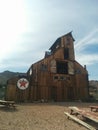 Huge multi-story wooden barn in desert