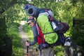 Huge novice backpack in the mountains