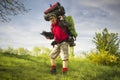 Huge novice backpack in the mountains