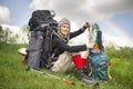 Huge novice backpack in the mountains