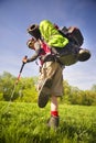 Huge novice backpack in the mountains