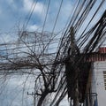 Huge number of electricity and telephone lines, the chaos of urban communications